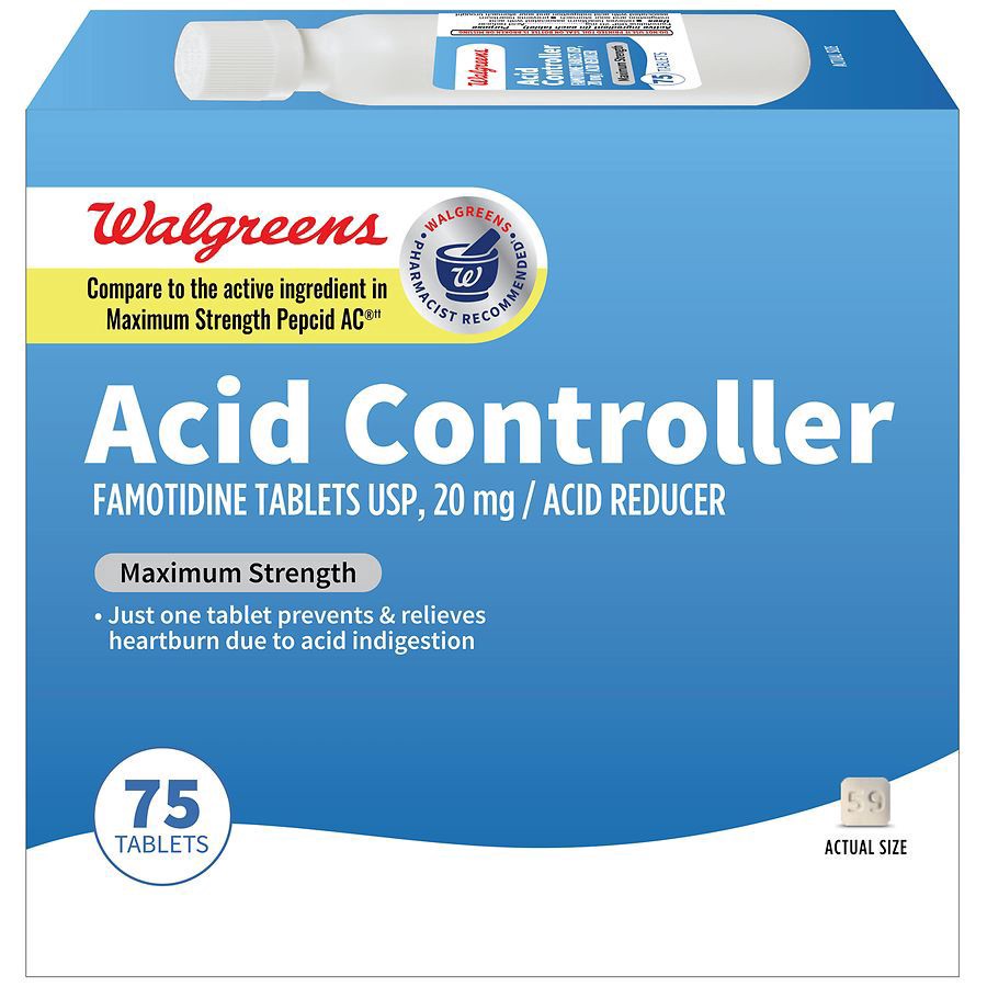 slide 1 of 4, Walgreens Maximum Strength Acid Controller, 20 mg, Tablets, 75 ct