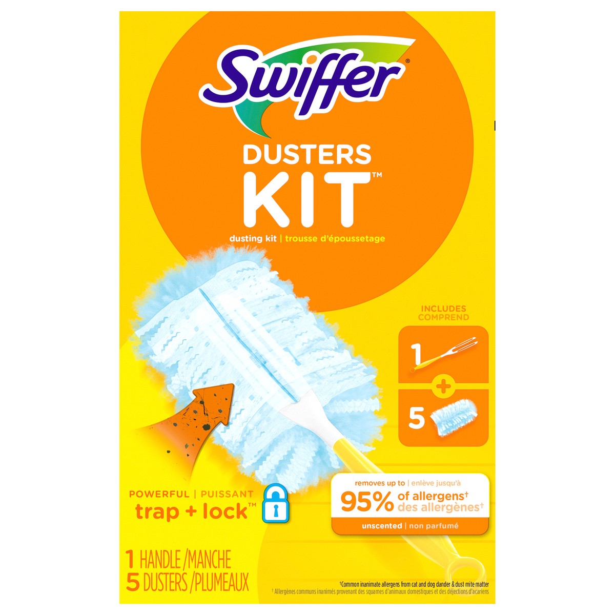 slide 1 of 3, Swiffer Dusters Starter Kit for Cleaning, Kit Includes 1 Handle and 5 Dusters, 1 ct