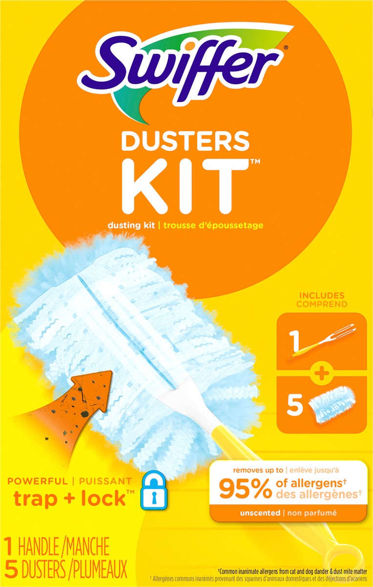 slide 3 of 3, Swiffer Dusters Starter Kit for Cleaning, Kit Includes 1 Handle and 5 Dusters, 1 ct