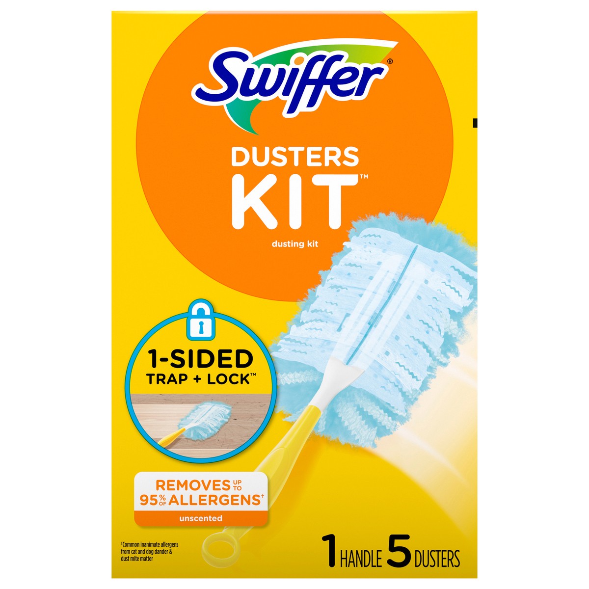 slide 1 of 3, Swiffer Dusters Cleaning Kit, Feather Duster Alternative, Unscented, Includes 1 Handle + 5 Refills, 1 ct