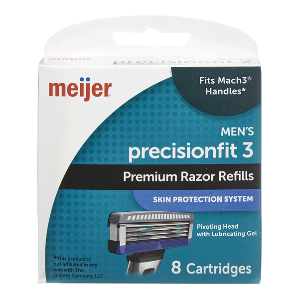slide 1 of 1, Meijer PrecisionFIT 3 Blade Cartridge Refill, 8 ct