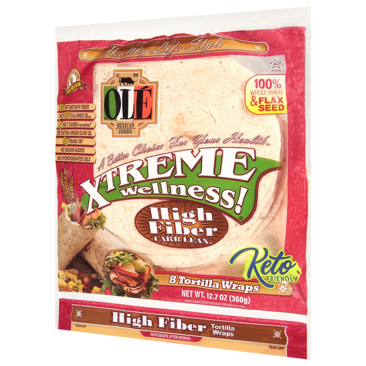 slide 2 of 9, Ole Xtreme Wellness High Fiber Low Carb Keto Friendly Tortilla Wraps - 12.7oz/8ct, 8 ct; 12.7 oz