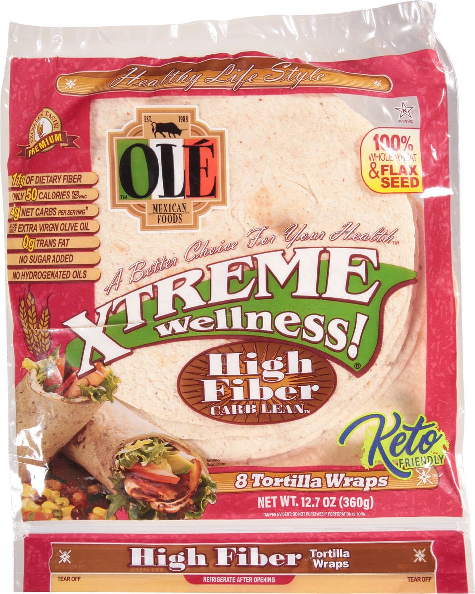 slide 5 of 9, Ole Xtreme Wellness High Fiber Low Carb Keto Friendly Tortilla Wraps - 12.7oz/8ct, 8 ct; 12.7 oz