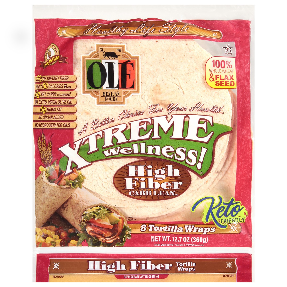 slide 1 of 1, Olé Mexican Foods Xtreme Wellness High Fiber Low Carb Tortilla Wraps, 8 ct; 12.7 oz