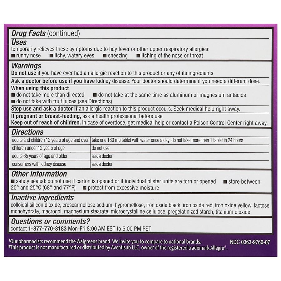 slide 5 of 5, Walgreens 24 Hour Allergy Relief Fexofenadine Tablets, 30 ct