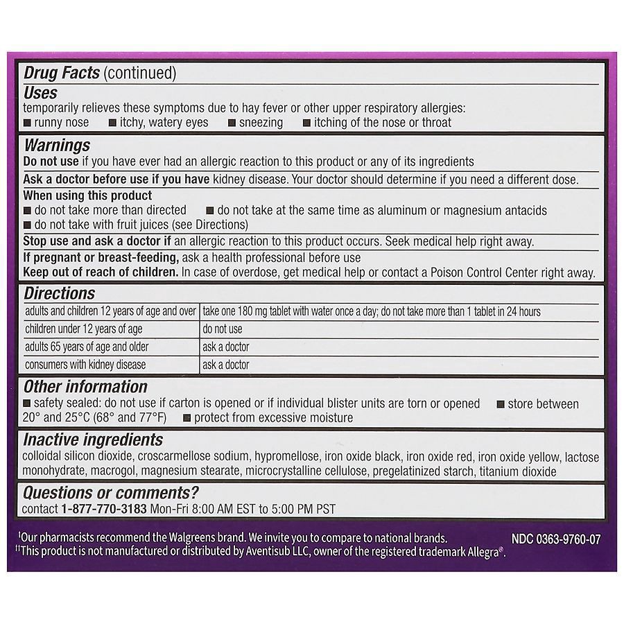slide 4 of 5, Walgreens 24 Hour Allergy Relief Fexofenadine Tablets, 30 ct