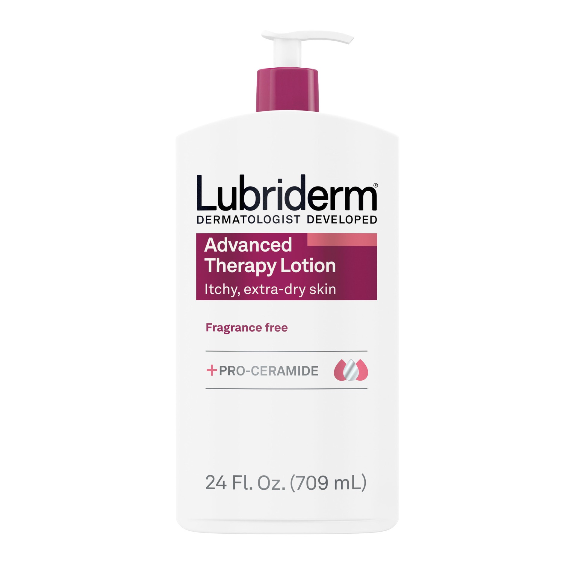 slide 1 of 7, Lubriderm Advanced Therapy Fragrance Free Moisturizing Hand & Body Lotion + Pro-Ceramide with Vitamins E & Pro-Vitamin B5, Intense Hydration for Itchy, Extra Dry Skin, Non-Greasy, 24 Fl. Oz, 24 fl oz