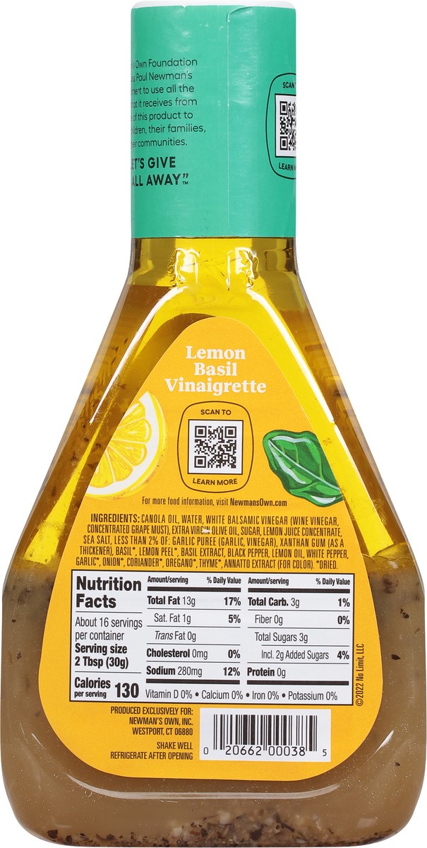 slide 6 of 9, Newman's Own Lemon Basil Vinaigrette Dressing 16 fl oz, 16 fl oz