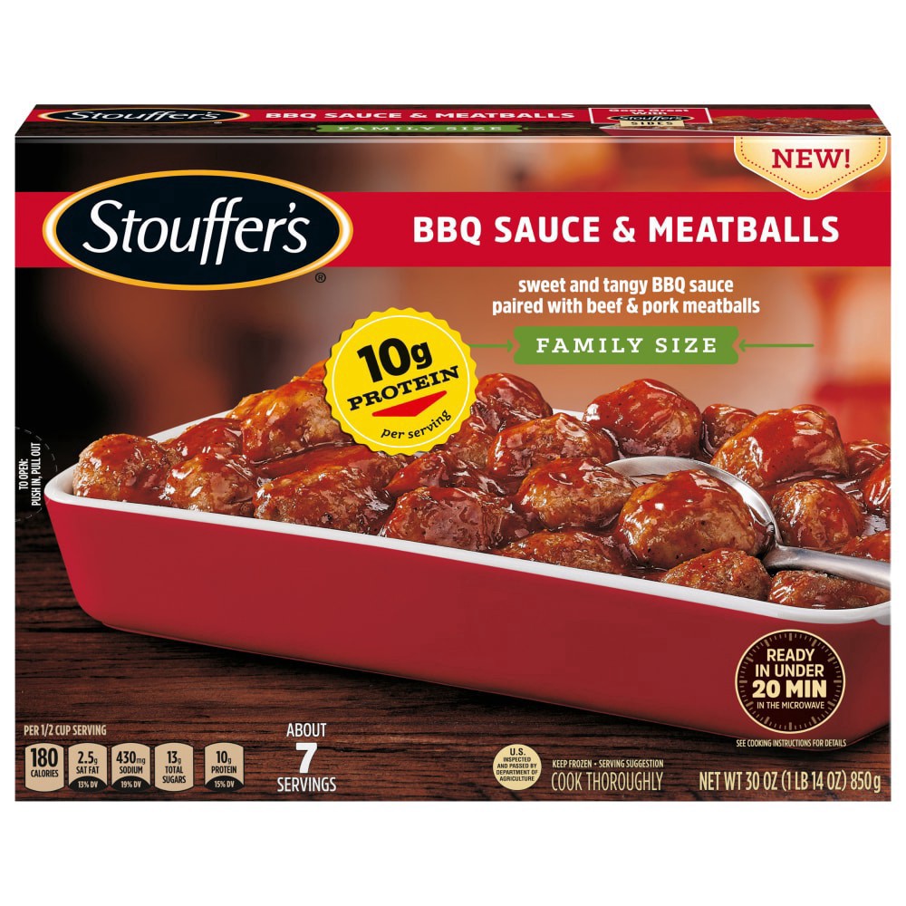 slide 1 of 5, Stouffer's Stouffer''s BBQ Sauce & Meatballs, Family Size, Frozen Meatballs, 30 oz