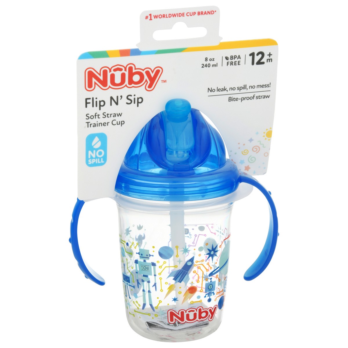 slide 8 of 9, Nuby 12m+ Flip N' Sip Soft Straw Trainer Cup 1 ea, 1 ct