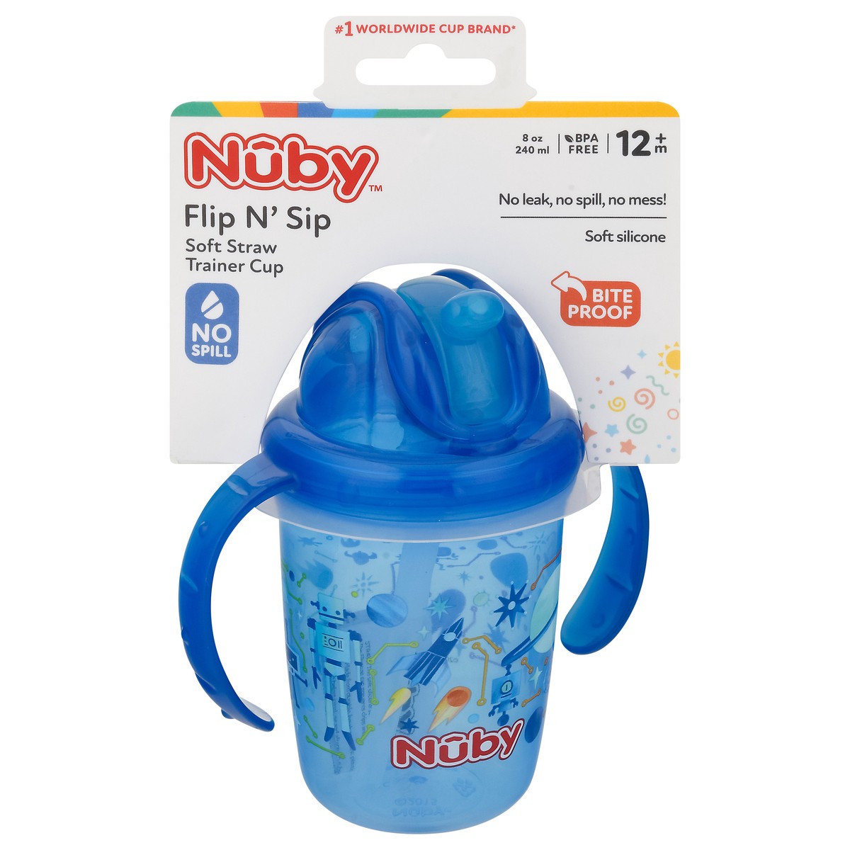 slide 1 of 9, Nuby 12m+ Flip N' Sip Soft Straw Trainer Cup 1 ea, 1 ct