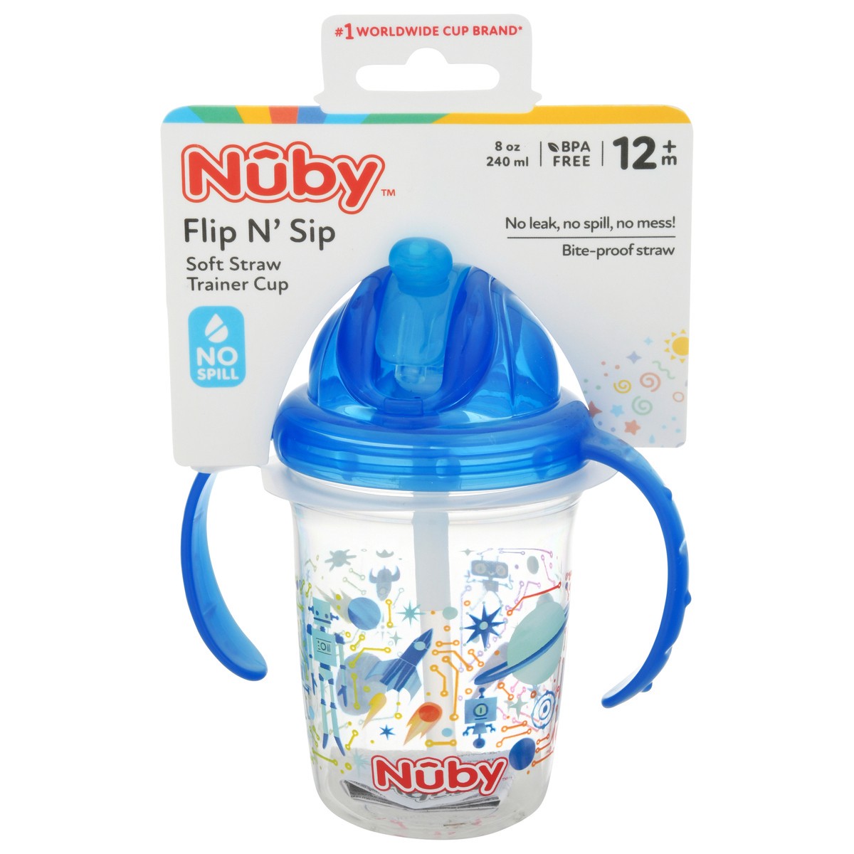 slide 7 of 9, Nuby 12m+ Flip N' Sip Soft Straw Trainer Cup 1 ea, 1 ct