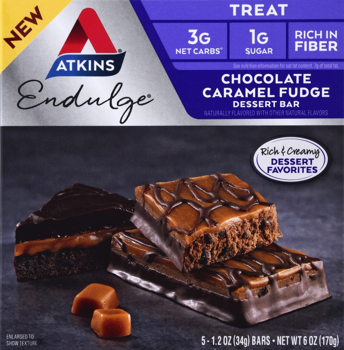 slide 7 of 9, Atkins Choc Caramel Endulge Treat Bar 5Ct, 6 oz