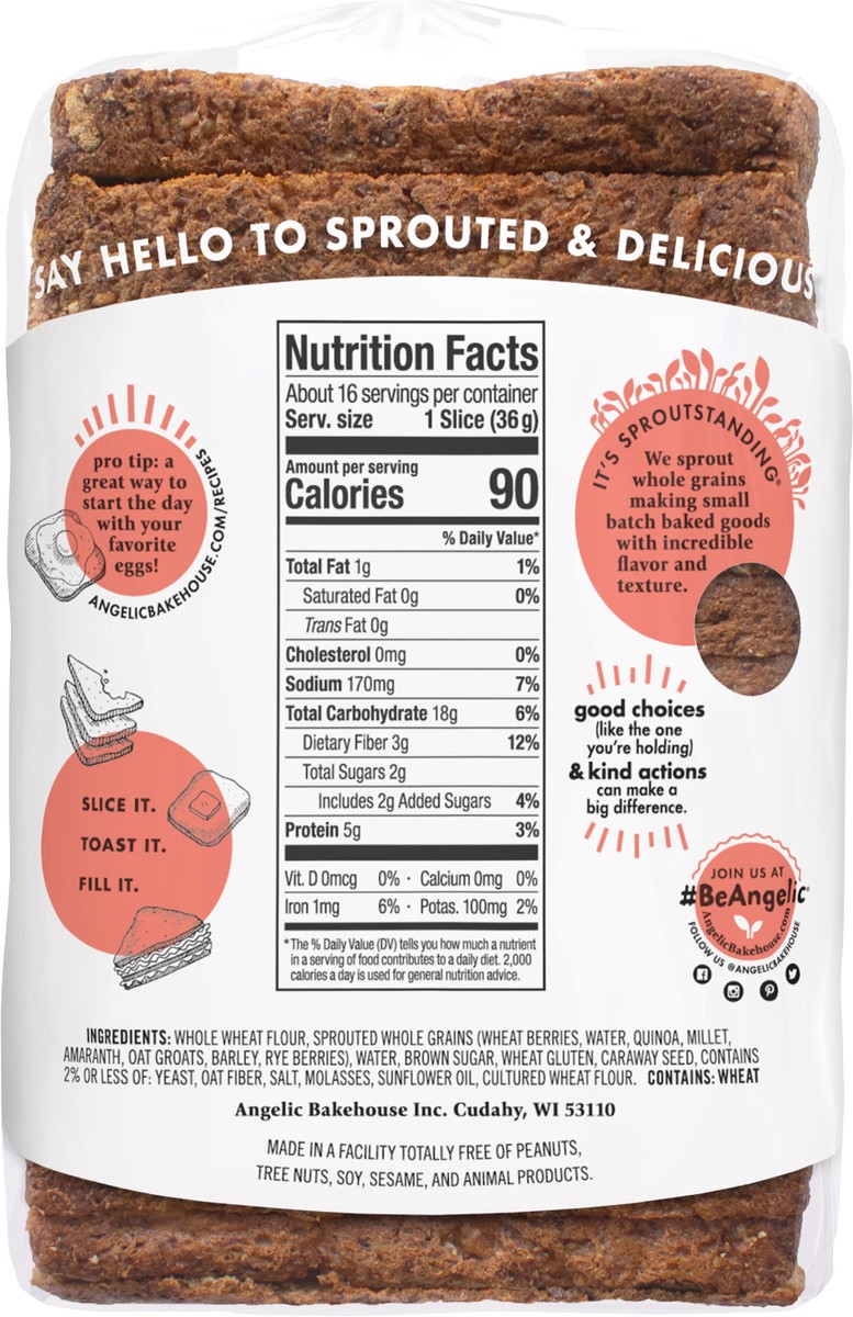 slide 10 of 11, Angelic Bakehouse Sprouted Rye Whole Grain Bread 20.5oz Loaf, 1 ct