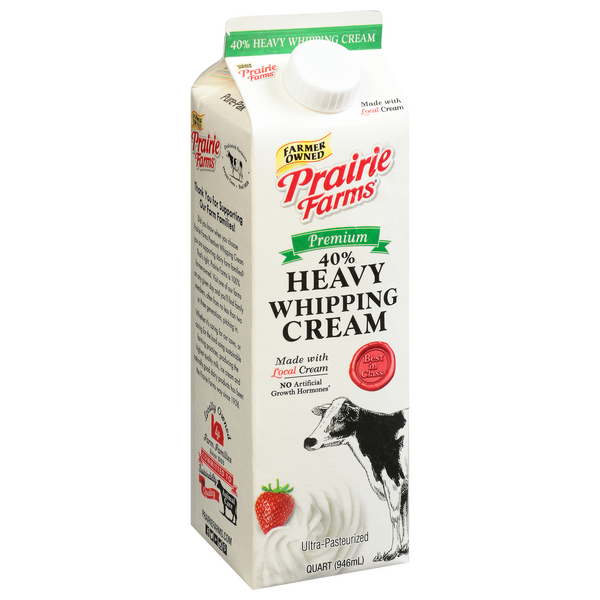 slide 1 of 1, Prairie Farms Heavy Whipping Cream, 40%, Premium, 1 qt