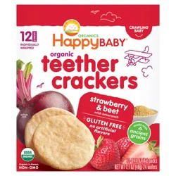 Happy Baby Organics Organic Teether Crackers Gluten Free Strawberry & Beet with Amaranth 12-0.14 oz Packs UNIT