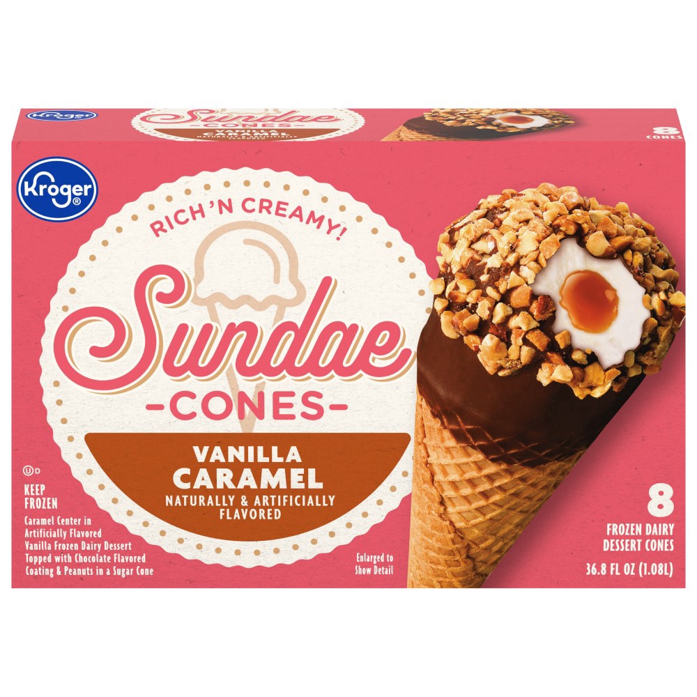 slide 2 of 3, Kroger Fun Days Sundaes Vanilla Caramel Cones, 8 ct; 4.6 fl oz