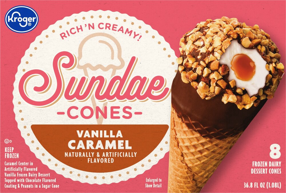 slide 3 of 3, Kroger Fun Days Sundaes Vanilla Caramel Cones, 8 ct; 4.6 fl oz