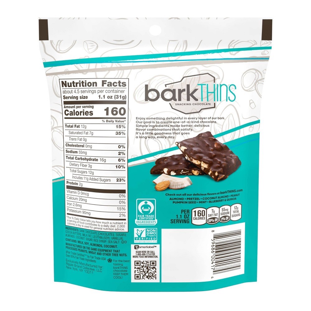 slide 2 of 5, barkTHINS Coconut With Almonds Dark Chocolate, 4.7 oz