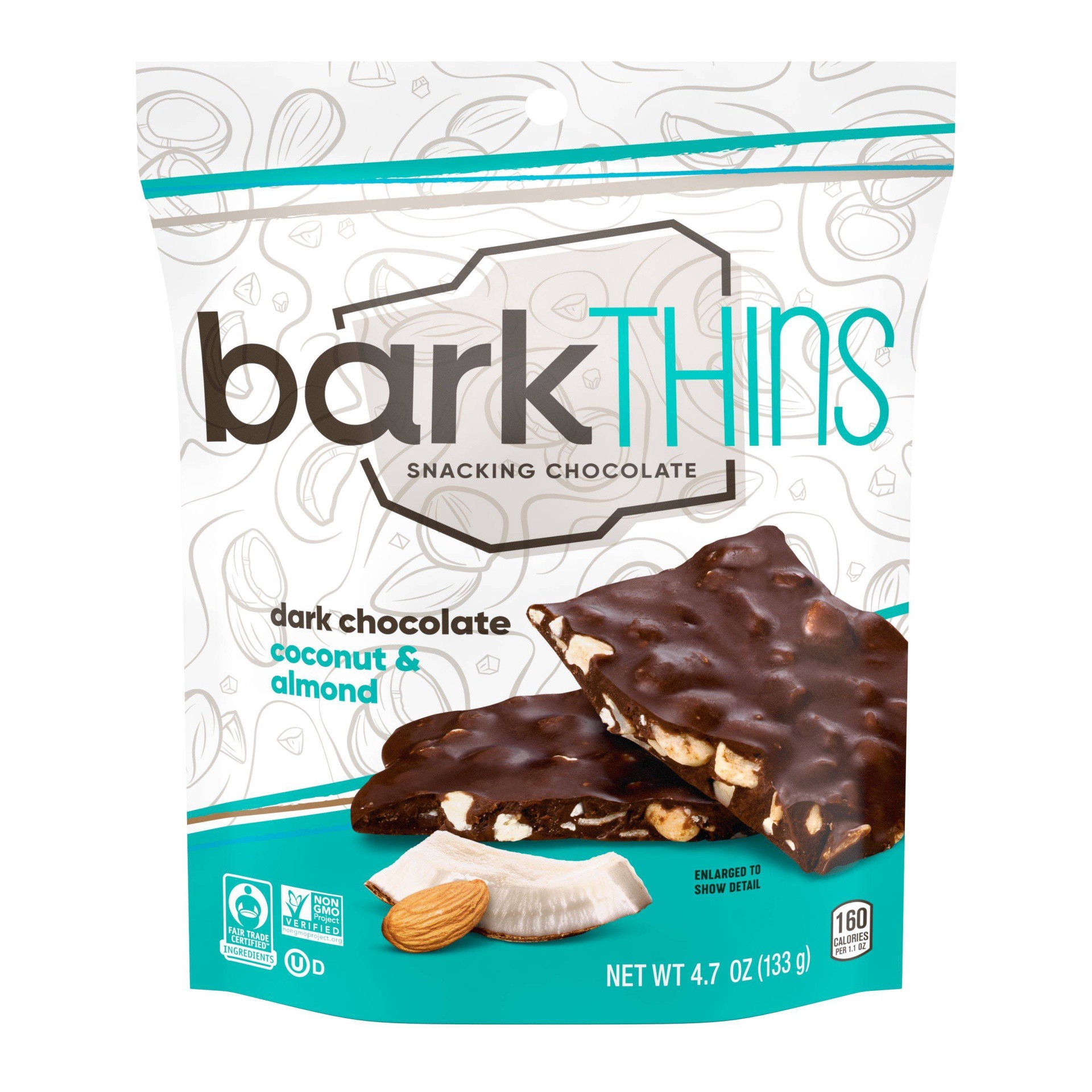 slide 1 of 5, barkTHINS Coconut With Almonds Dark Chocolate, 4.7 oz