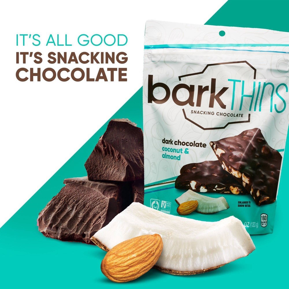 slide 4 of 5, barkTHINS Coconut With Almonds Dark Chocolate, 4.7 oz