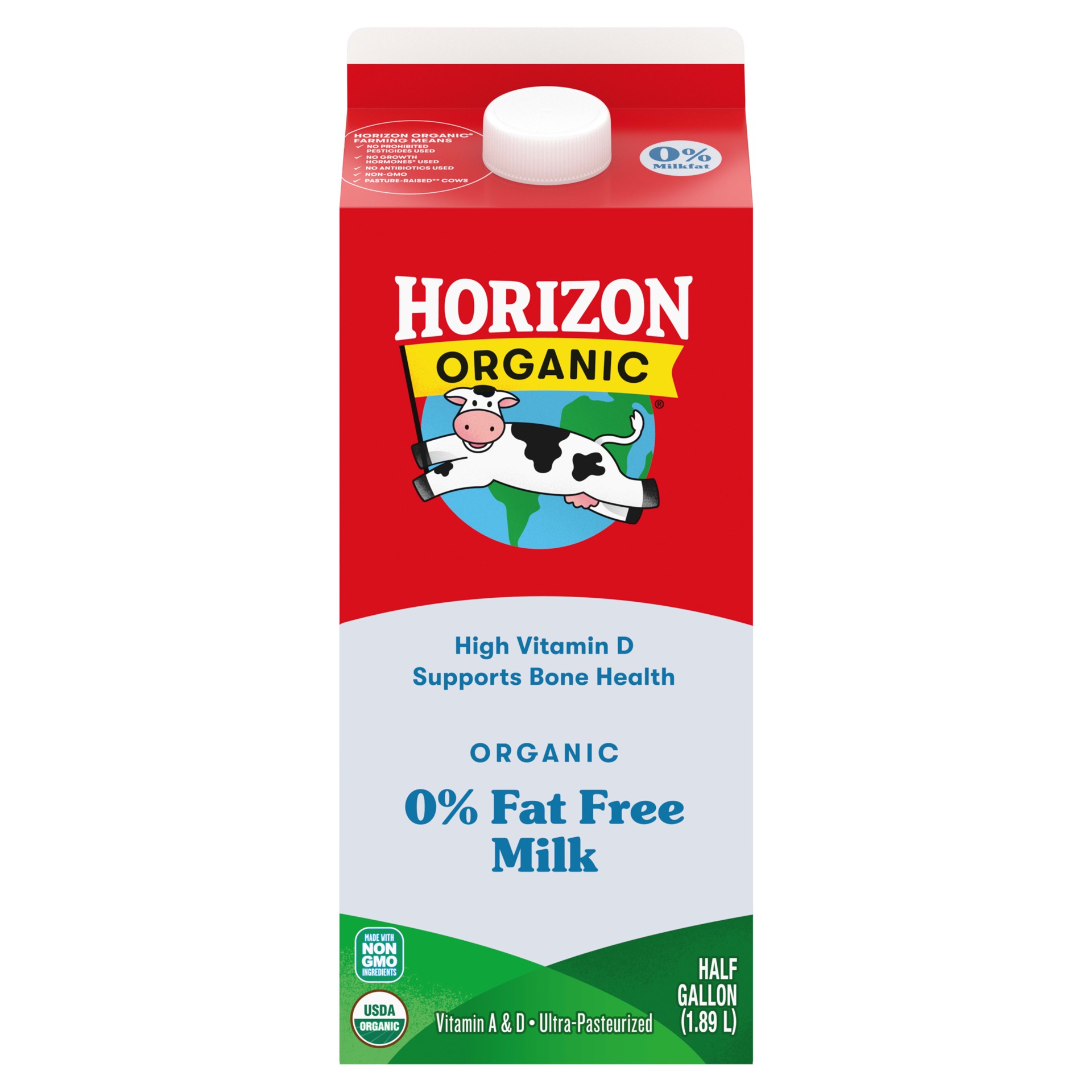 slide 1 of 15, Horizon Organic High Vitamin D Nonfat Milk, High Vitamin D Milk, 64 FL OZ Half Gallon Carton, 64 fl oz