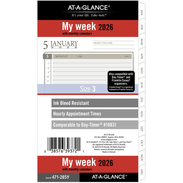 slide 6 of 9, AT-A-GLANCE® 2026 Weekly Monthly Planner Refill, Loose-Leaf, Portable Size, 3 3/4"" x 6 3/4"", 1 ct
