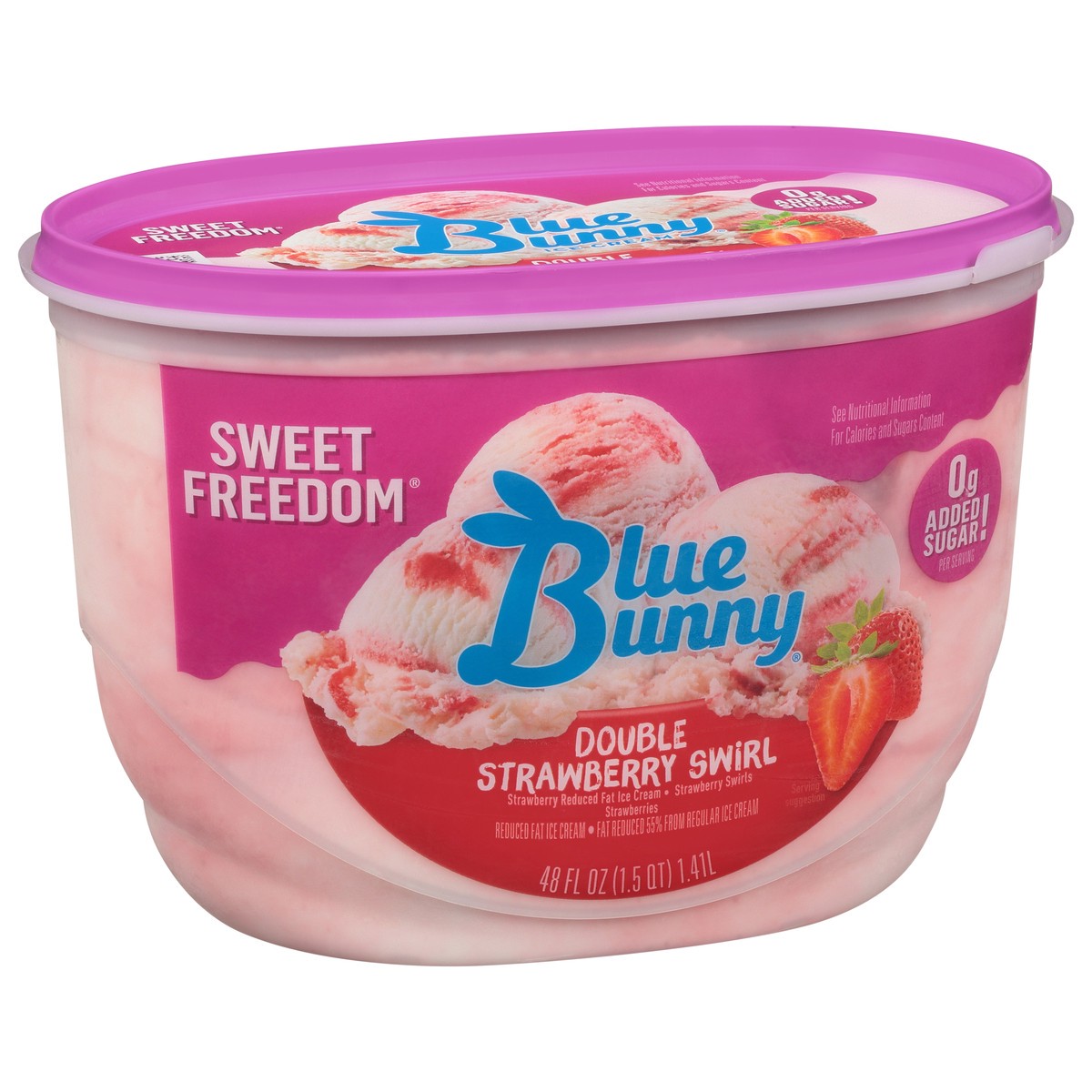 slide 1 of 8, Blue Bunny Sweet Freedom No Sugar Added Double Strawberry Ice Cream, 48 oz