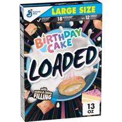 General Mills Birthday Cake Loaded Cereal, Crispy Cereal With Artificially Flavored Vanilla Creme Filling, Made With Whole Grain,13 oz