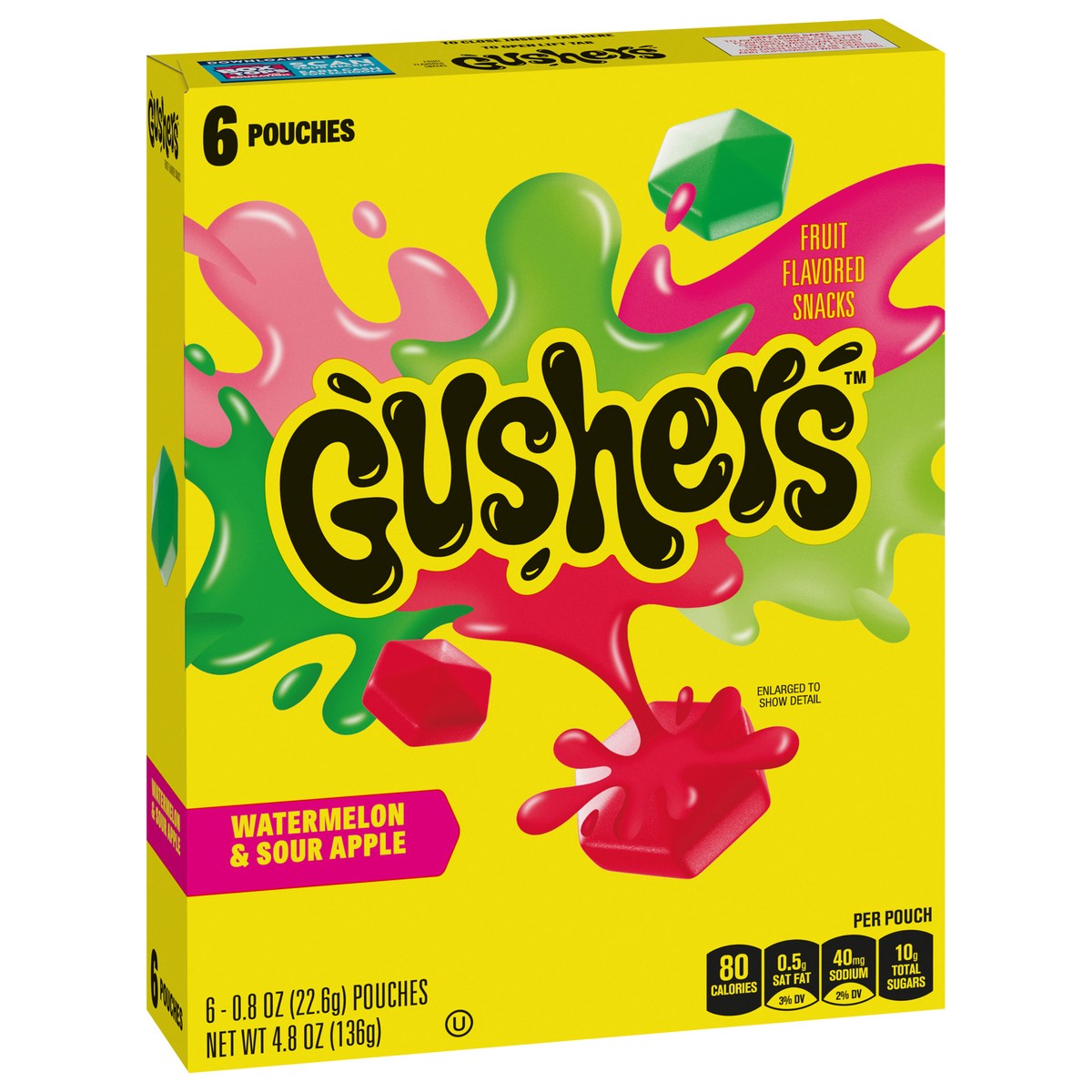 slide 3 of 13, Fruit Gushers Watermelon Sour Apple Fruit Flavored Snacks, 6 CT, 6 ct