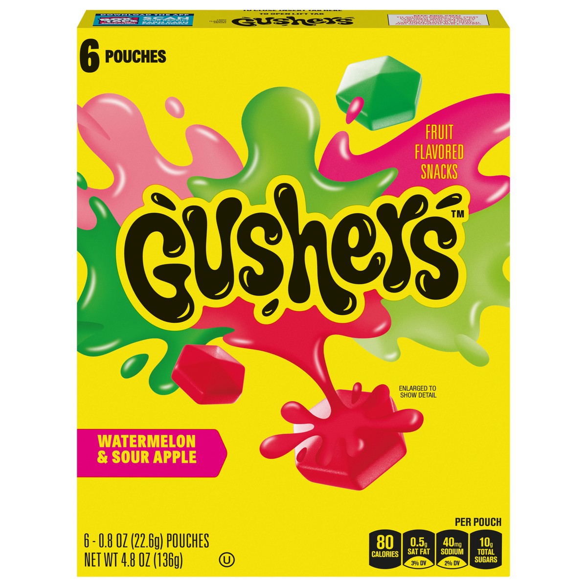 slide 13 of 13, Fruit Gushers Watermelon Sour Apple Fruit Flavored Snacks, 6 CT, 6 ct