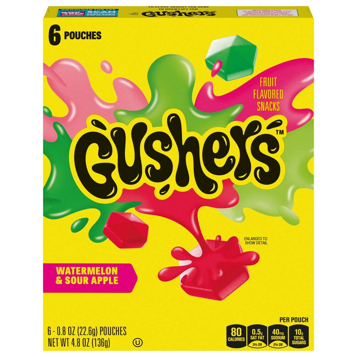 slide 1 of 13, Fruit Gushers Watermelon Sour Apple Fruit Flavored Snacks, 6 CT, 6 ct