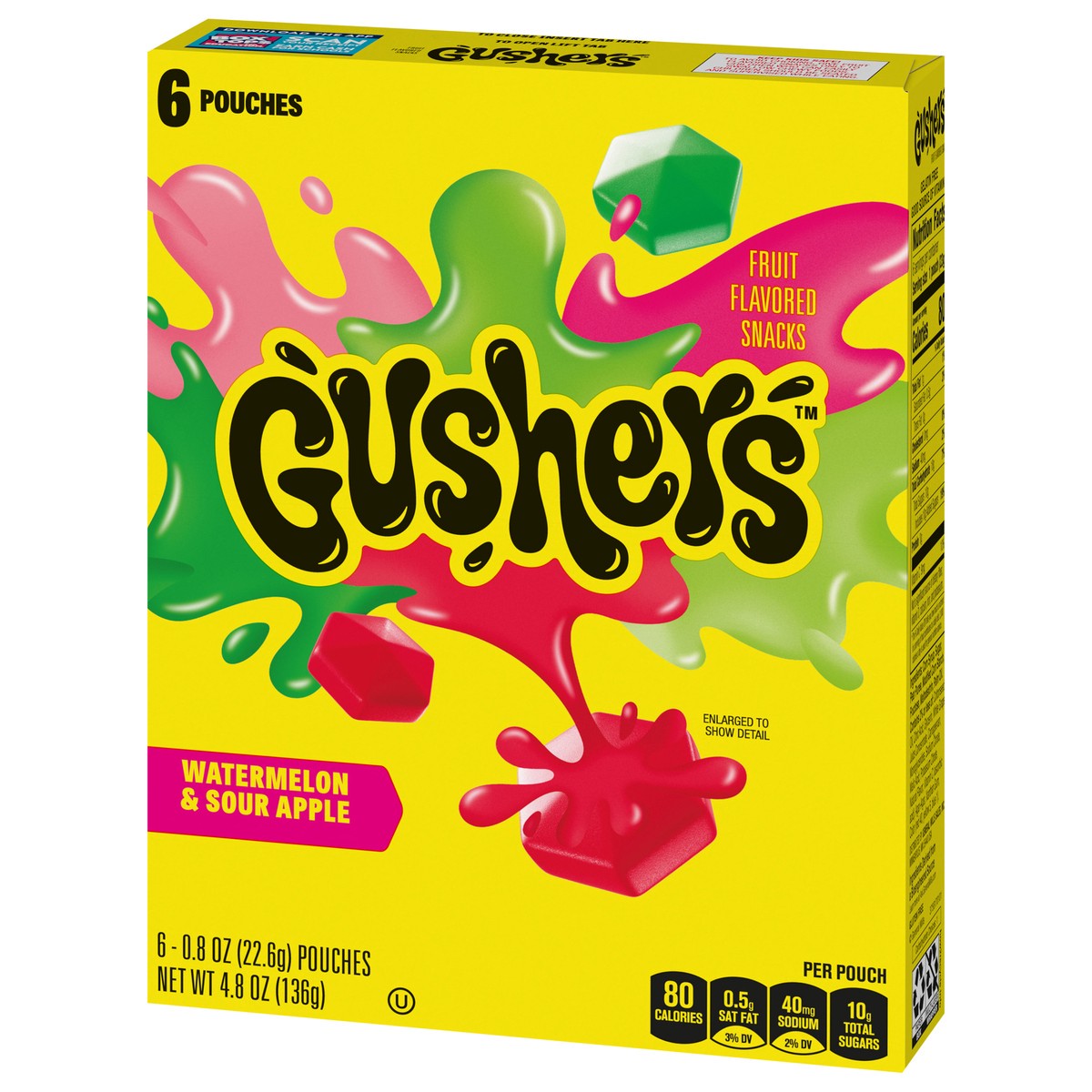 slide 4 of 13, Fruit Gushers Watermelon Sour Apple Fruit Flavored Snacks, 6 CT, 6 ct