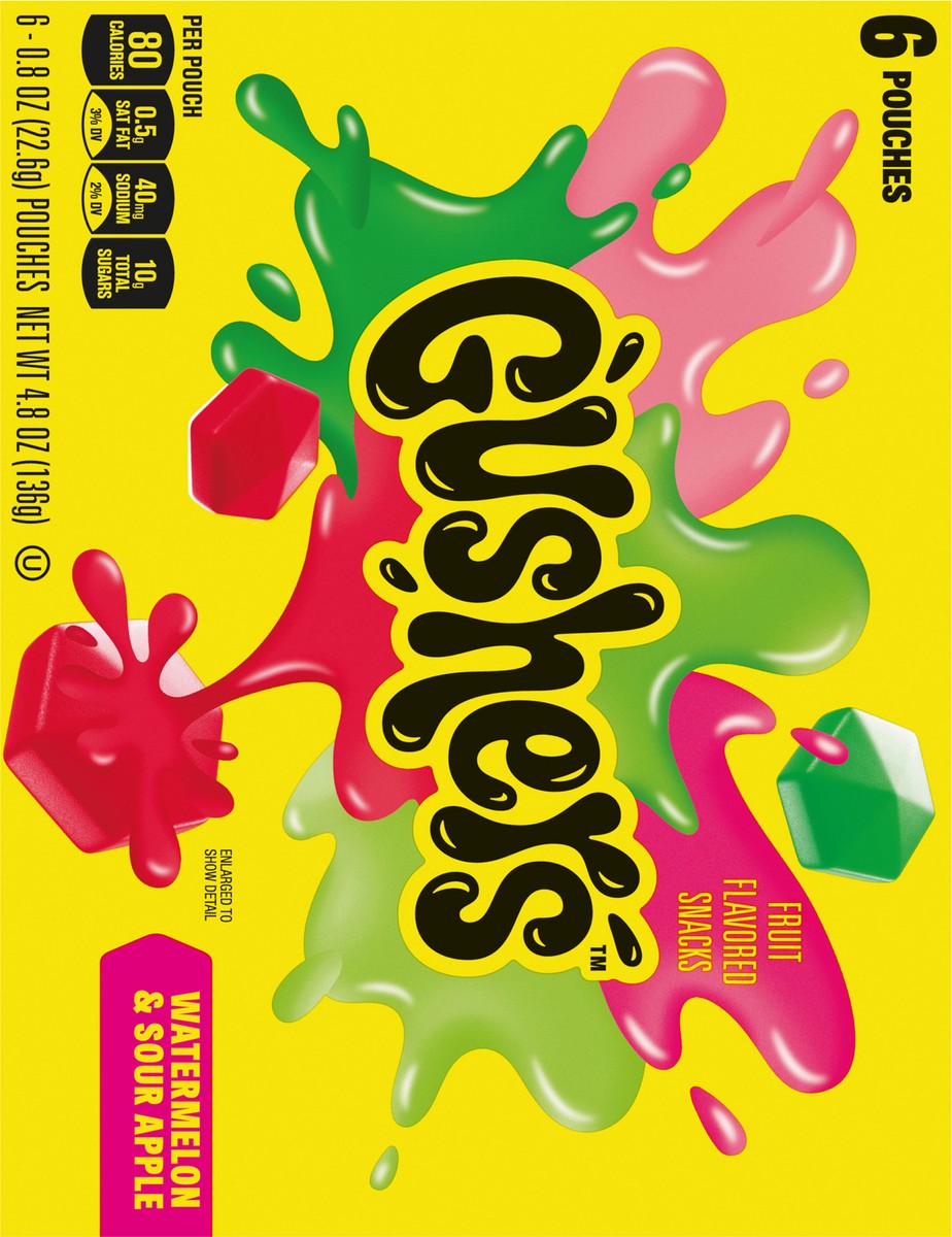 slide 10 of 13, Fruit Gushers Watermelon Sour Apple Fruit Flavored Snacks, 6 CT, 6 ct