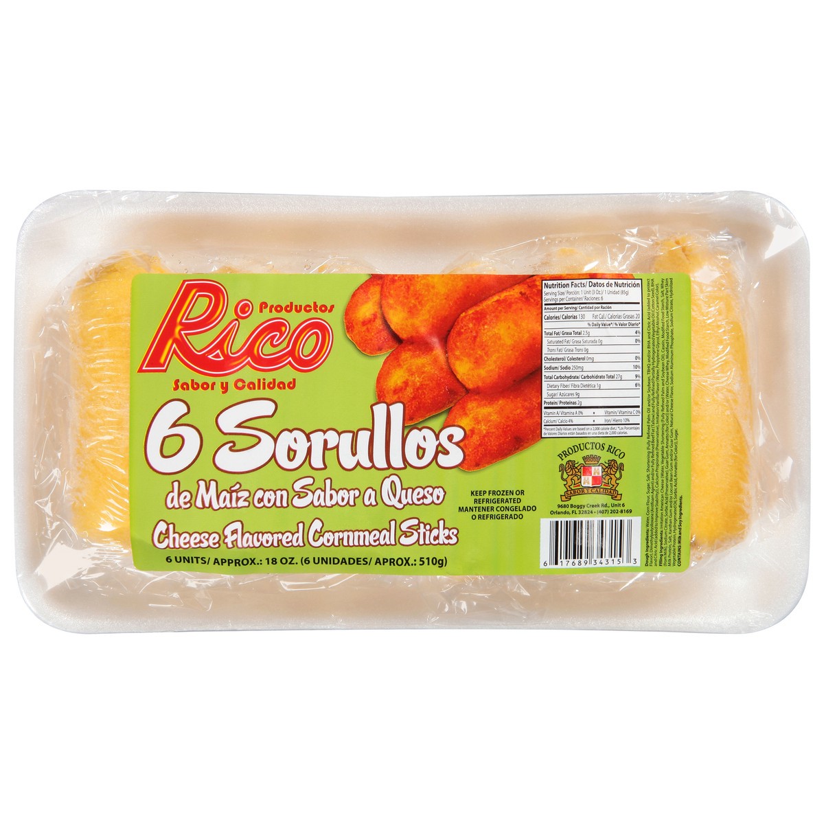 slide 1 of 1, Productos Rico Cornmeal Sticks Cheese Flavored Sorullos 6 ea, 6 ct