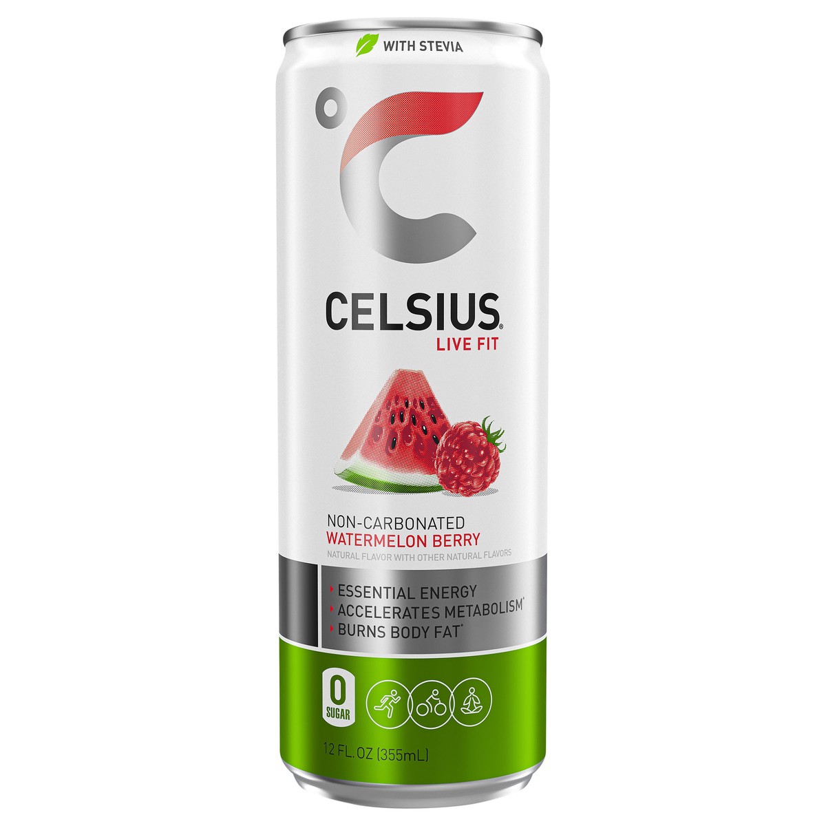 slide 1 of 5, CELSIUS Stevia Watermelon Berry, Functional, Essential Energy Drink 12 Fl Oz Single Can, 12 oz