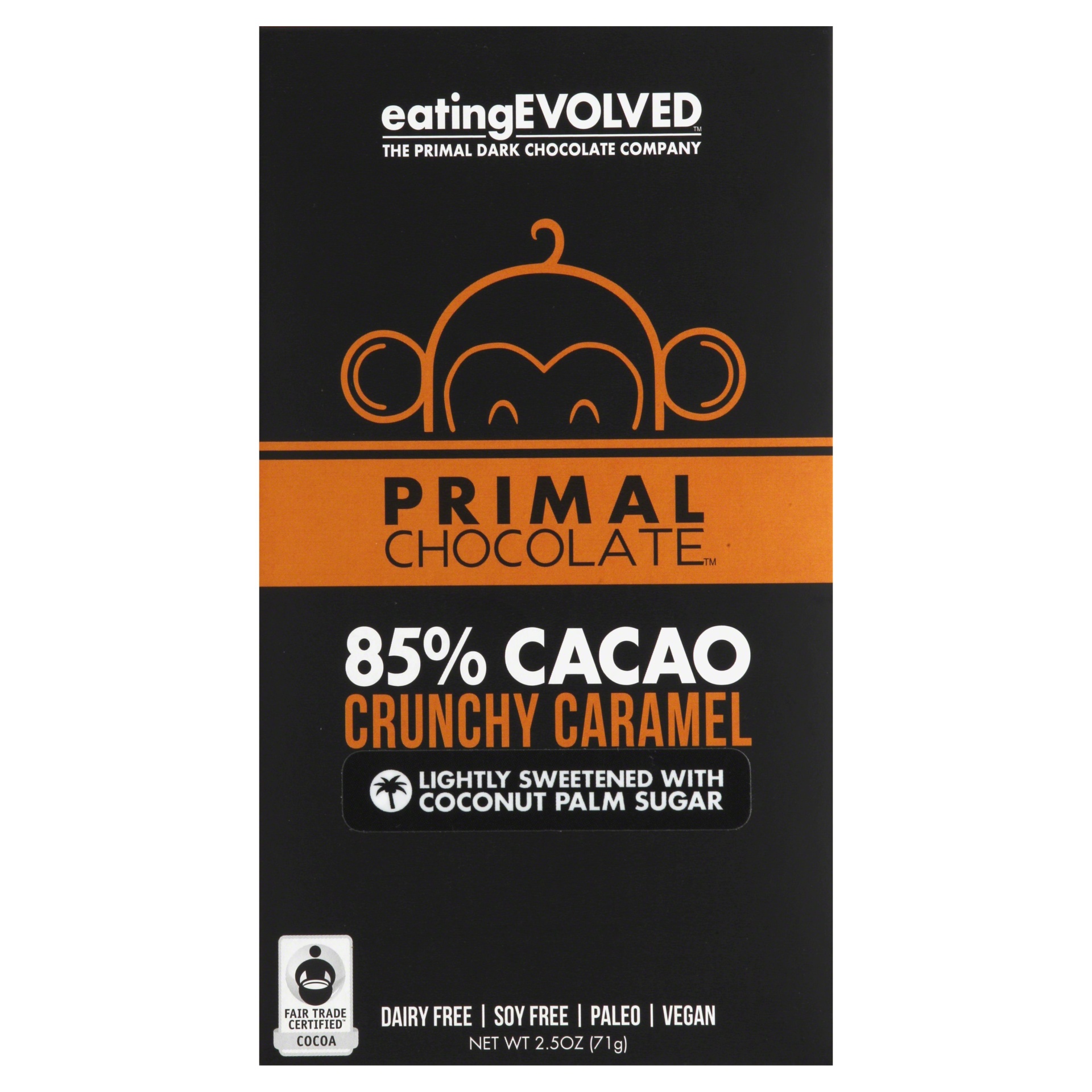 slide 1 of 1, EVOLVED Primal Chocolate Crunchy Caramel, 2.5 oz