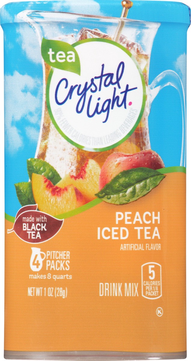 slide 3 of 6, Crystal Light Peach Iced Tea Artificially Flavored Powdered Drink Mix, 4 ct Pitcher Packets, 4 ct