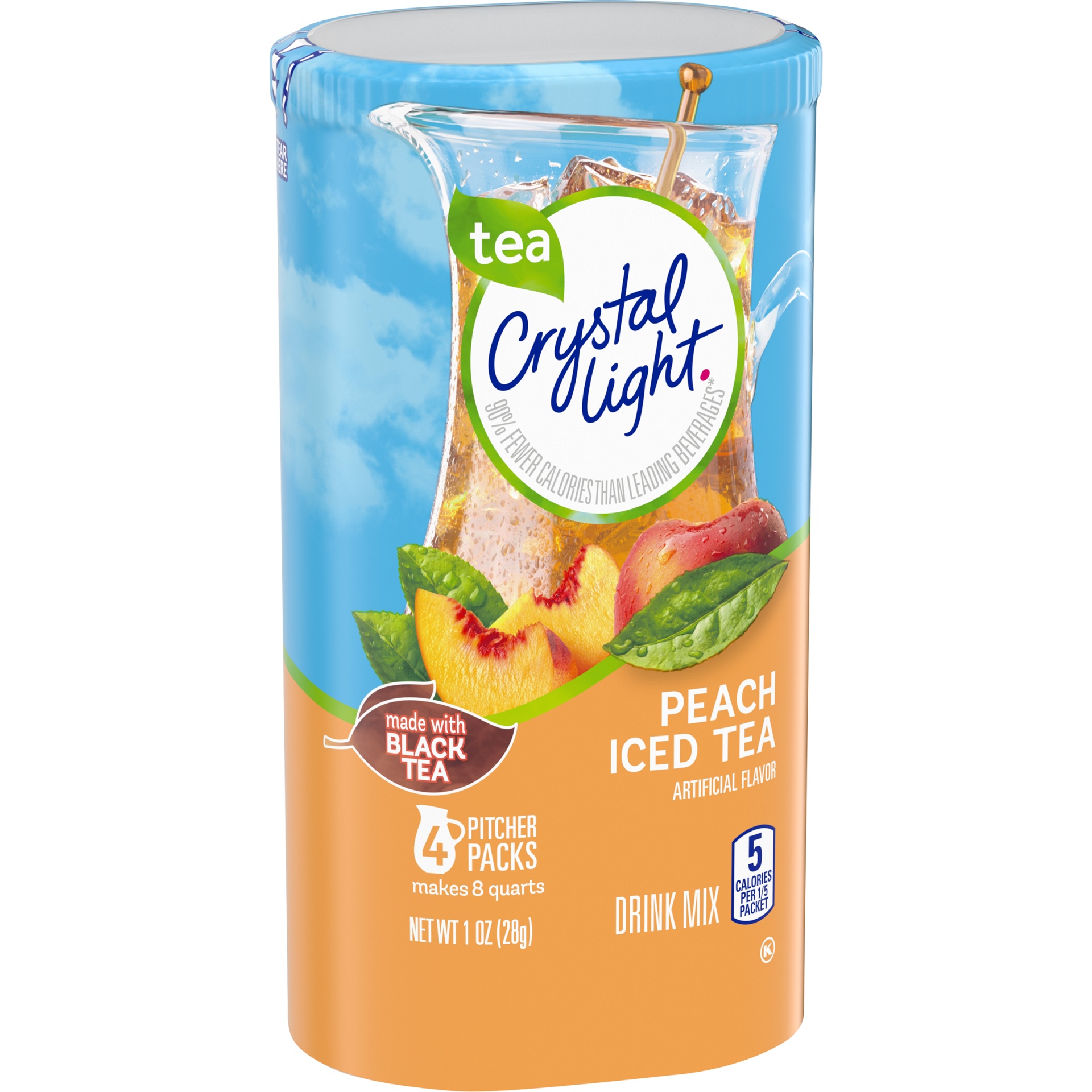 slide 5 of 9, Crystal Light Peach Iced Tea Artificially Flavored Powdered Drink Mix Pitcher, 4 ct; 1.2 oz