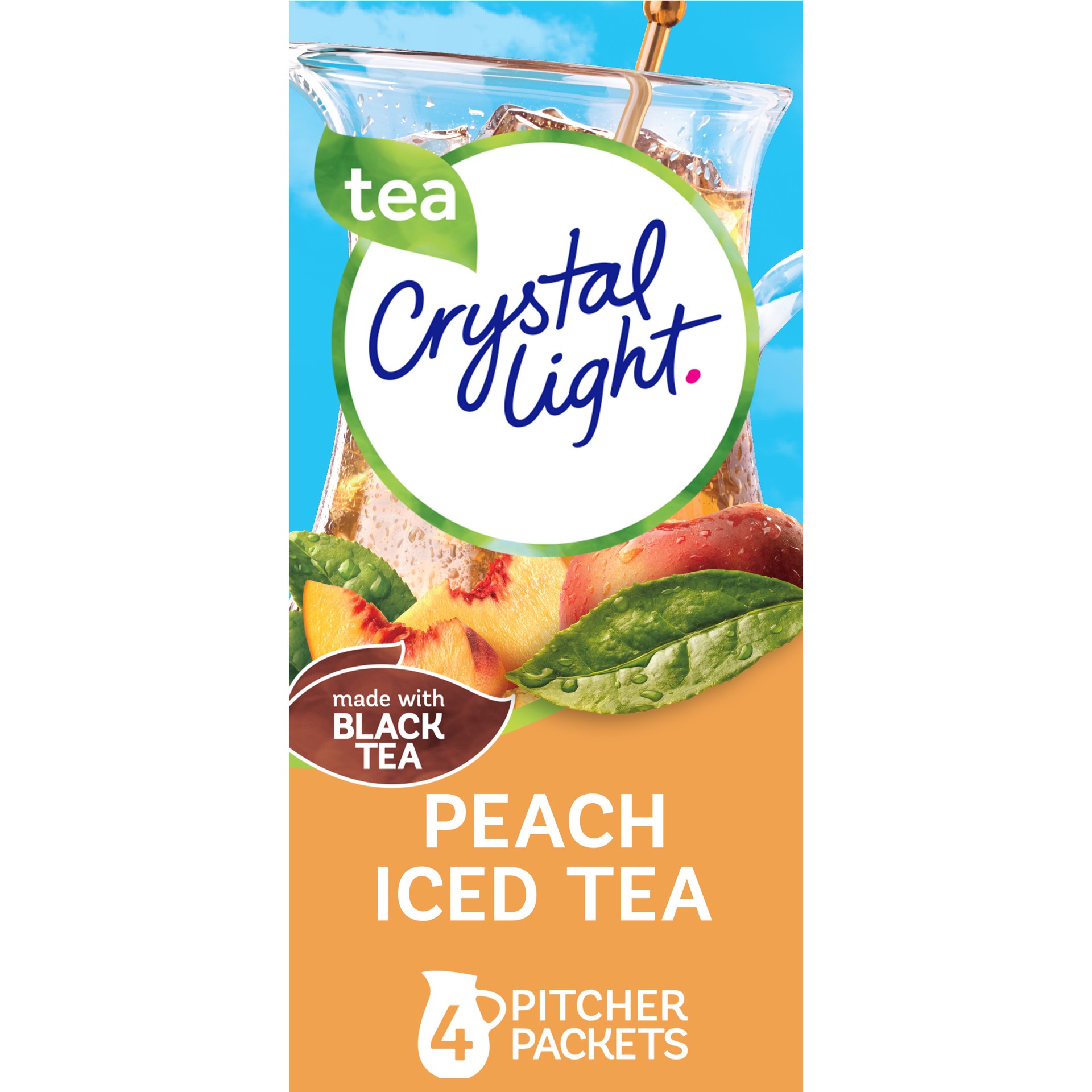 slide 1 of 6, Crystal Light Peach Iced Tea Artificially Flavored Powdered Drink Mix, 4 ct Pitcher Packets, 4 ct