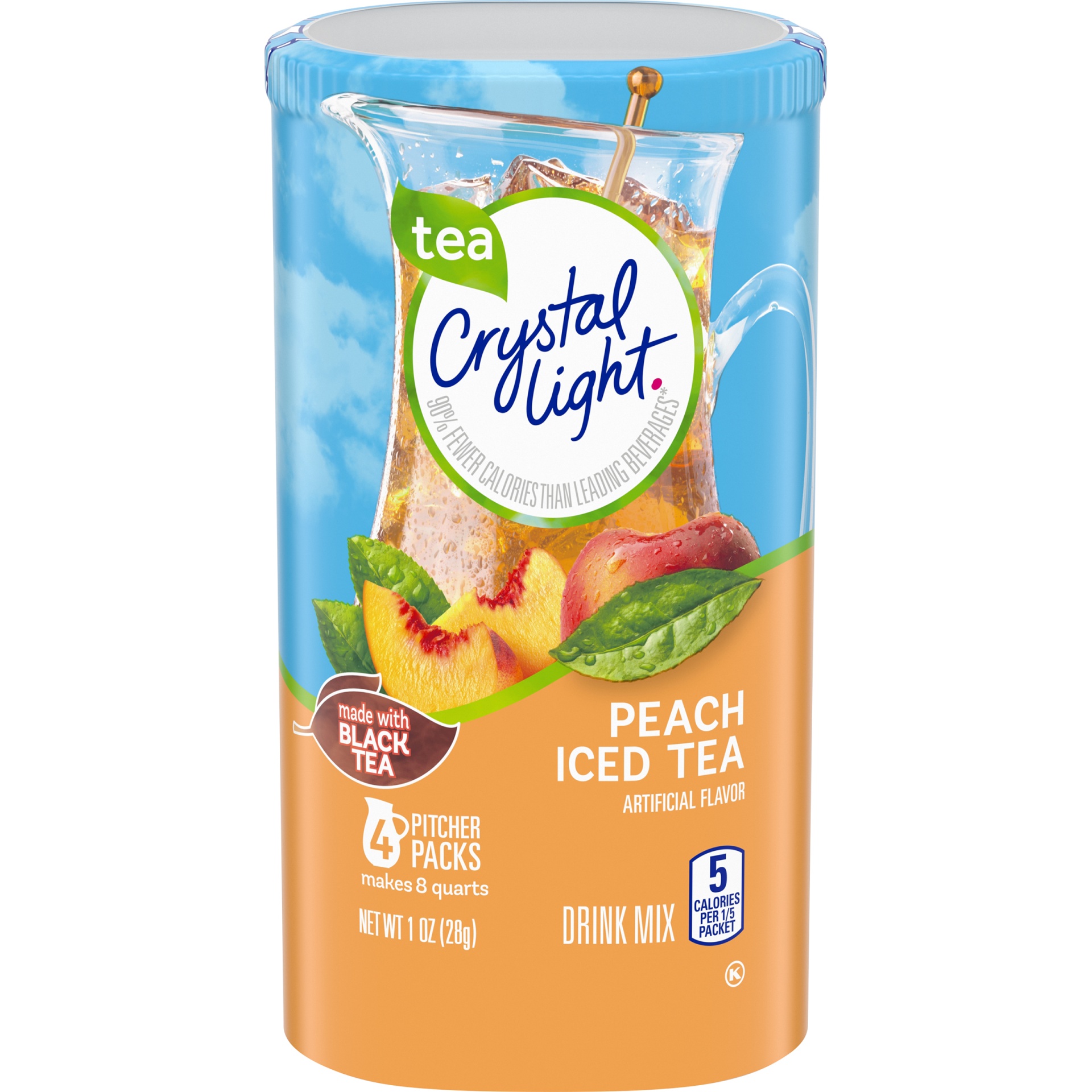 slide 1 of 9, Crystal Light Peach Iced Tea Artificially Flavored Powdered Drink Mix Pitcher, 4 ct; 1.2 oz
