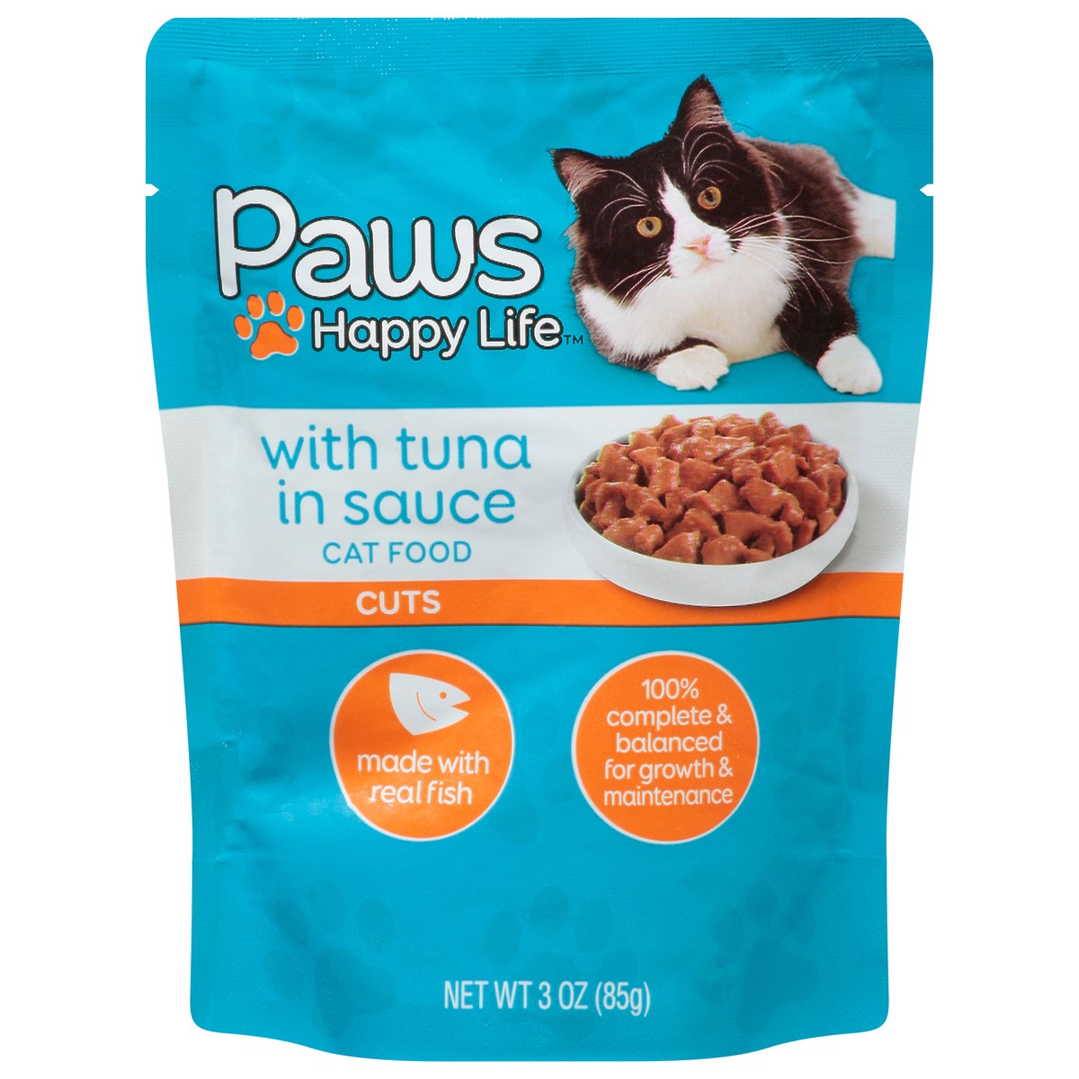 slide 12 of 18, Paws Happy Life Tuna Cuts In Sauce Cat Food Pouch, 3 oz
