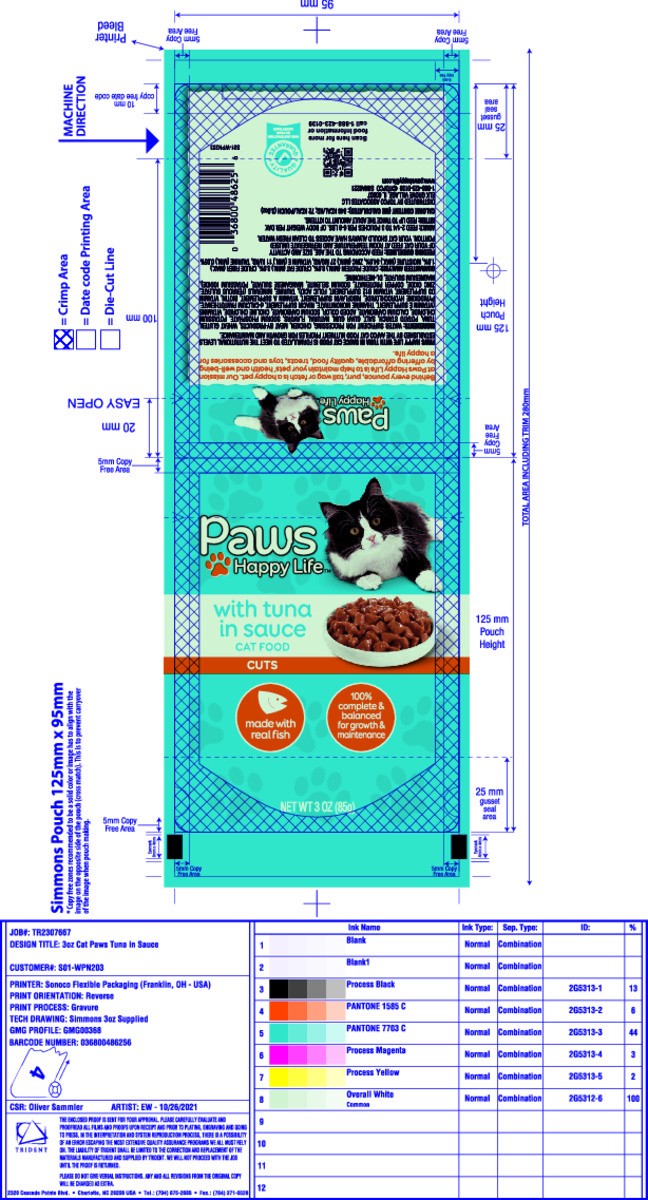 slide 13 of 18, Paws Happy Life Tuna Cuts In Sauce Cat Food Pouch, 3 oz