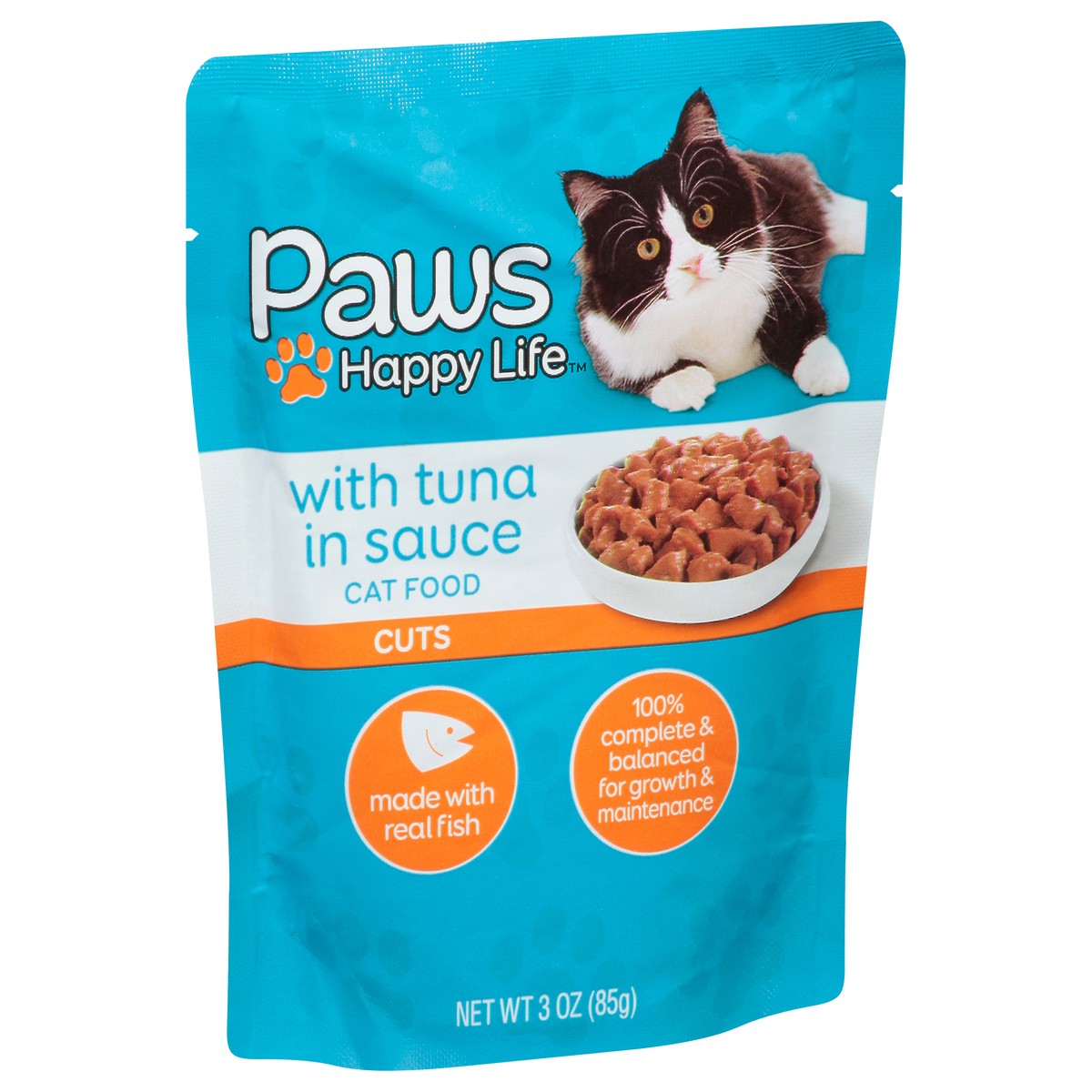 slide 1 of 18, Paws Happy Life Tuna Cuts In Sauce Cat Food Pouch, 3 oz