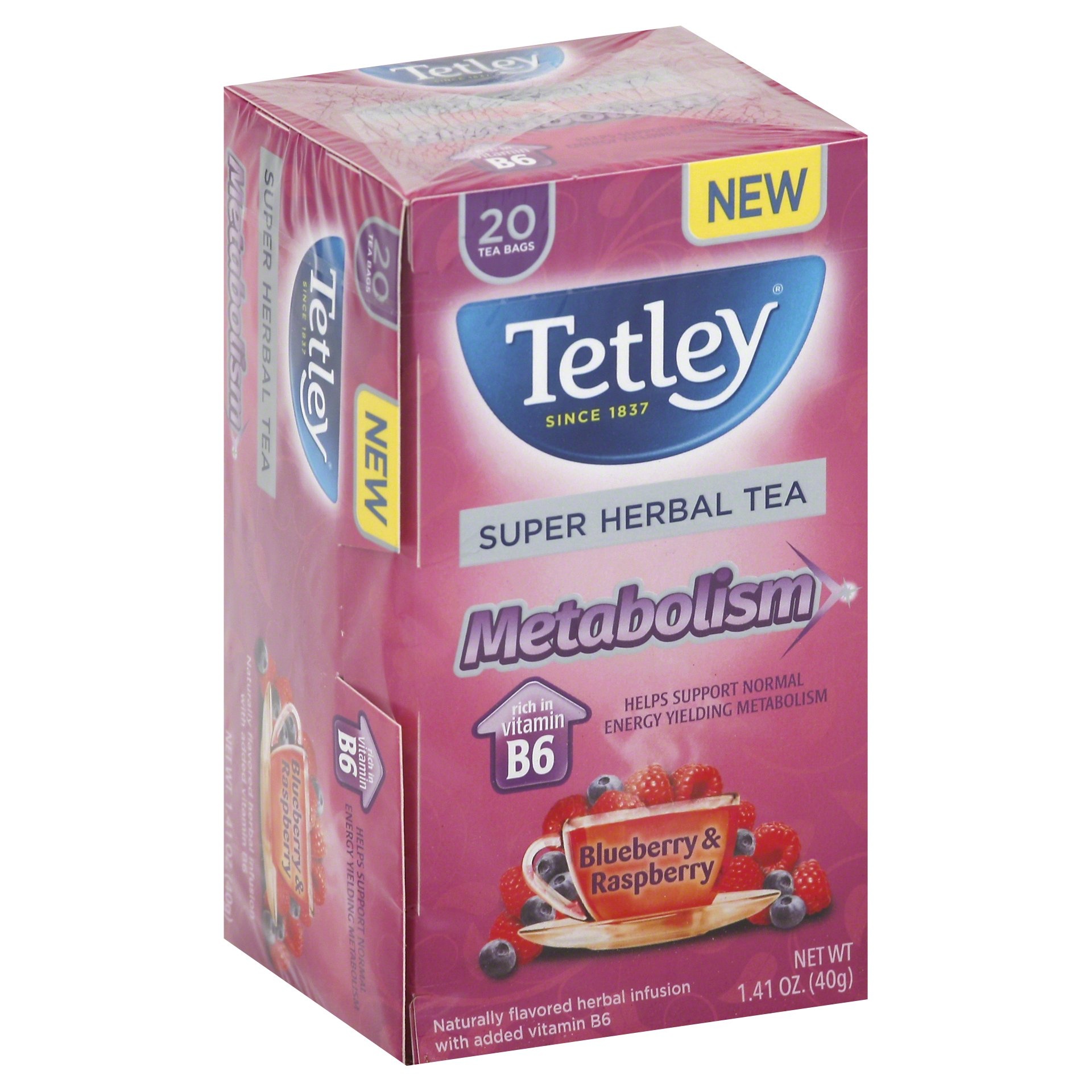 slide 1 of 1, Tetley Metabolism Blueberry & Raspberry Super Herbal Tea - 20 ct, 20 ct