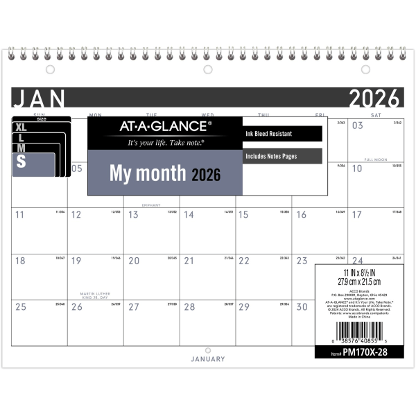 slide 3 of 9, AT-A-GLANCE® Contemporary 2026 Monthly Wall Calendar, Small, 11"" x 8 1/2"", 1 ct