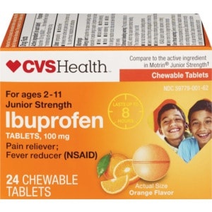 slide 1 of 1, CVS Health Junior Strength Ibuprofen Orange Flavor Chewable Tablets 100 Mg, 24ct, 24 ct