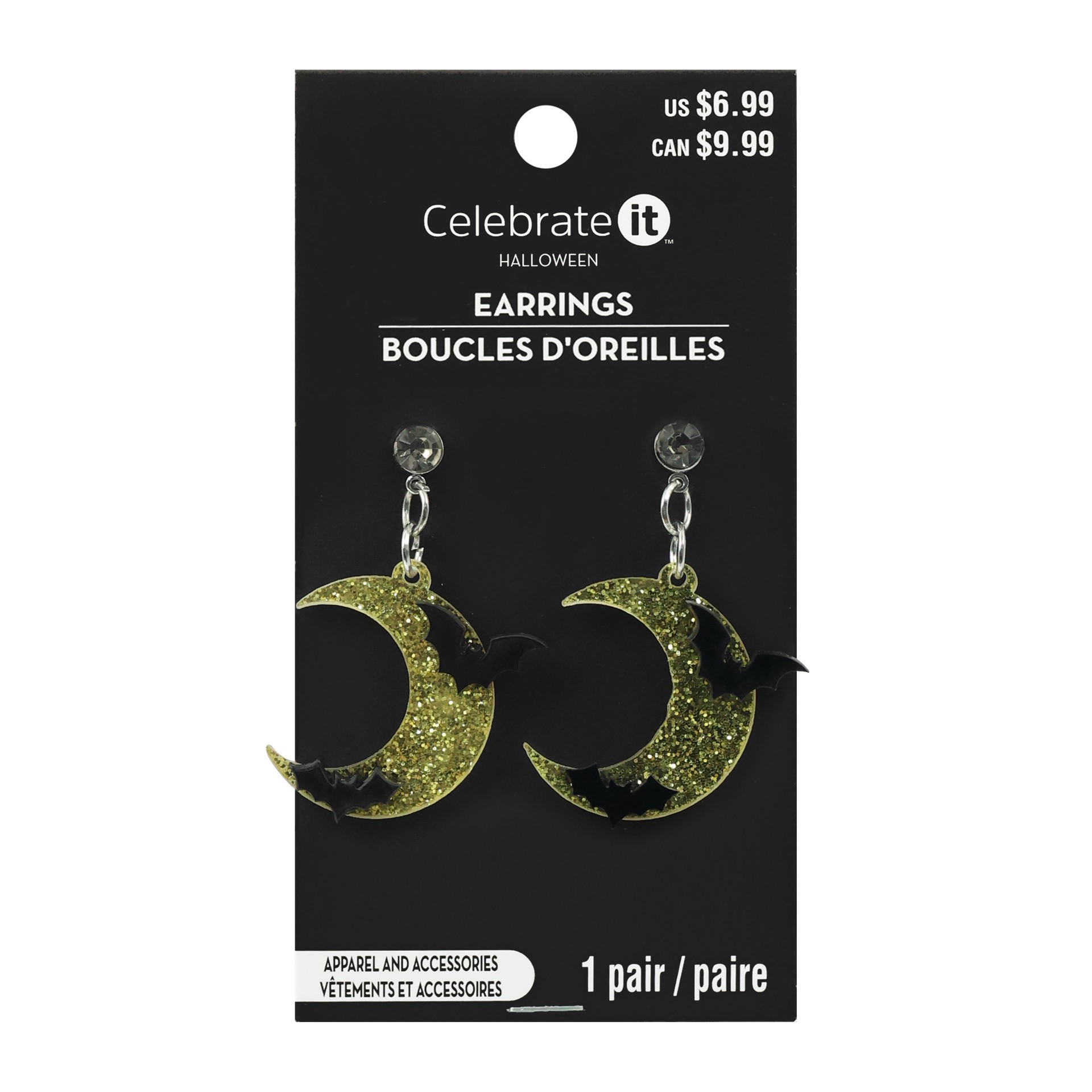 slide 3 of 3, Gold Glitter Moon & Bat Earrings By Celebrate It, 1 ct