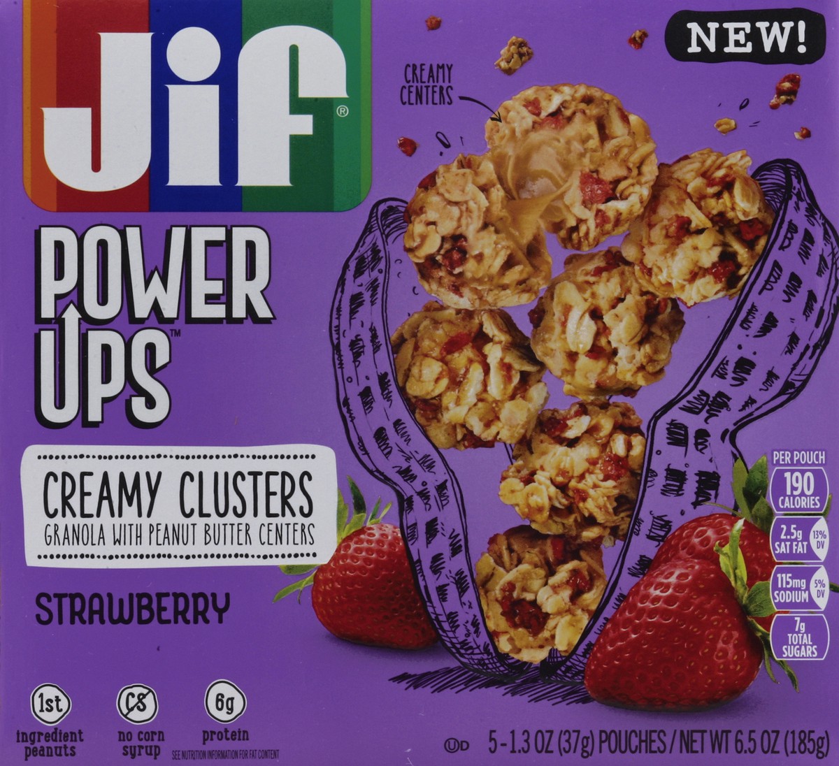 slide 4 of 4, Jif Power Ups Creamy Clusters Granola With Peanut Butter Centers Strawberry Flavored, 5 ct; 1.3 oz