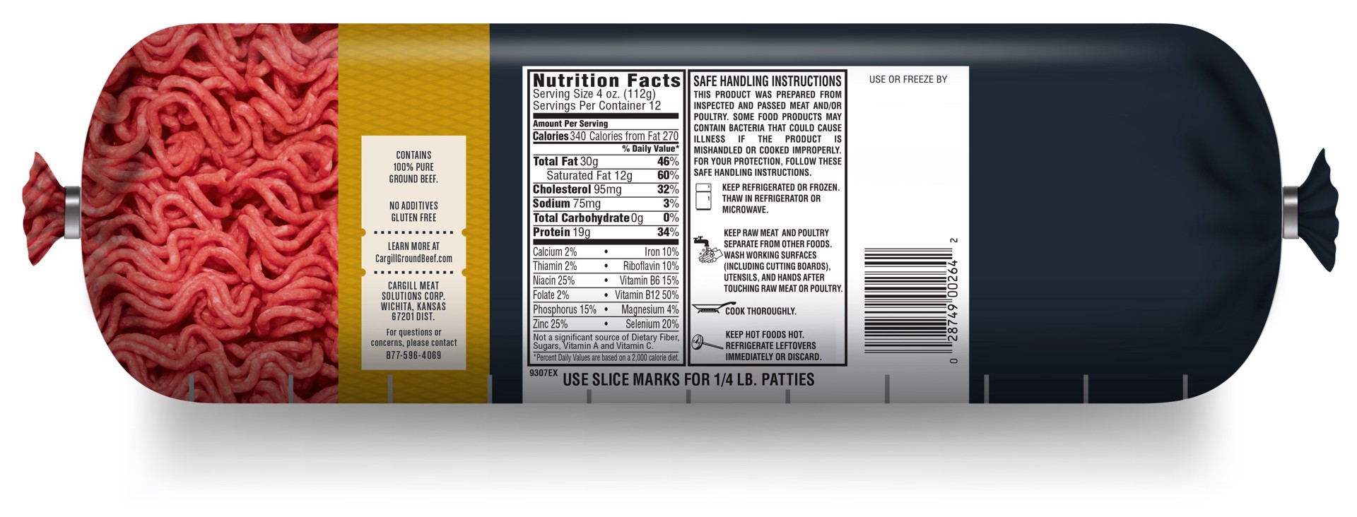 slide 7 of 7, Our Certified  73% Lean / 27% Fat, Ground Beef Roll, 3 lb., 3 lb
